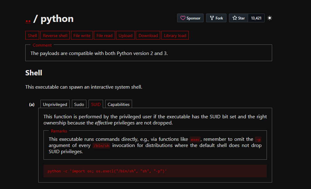 GTFOBins para python SUID
